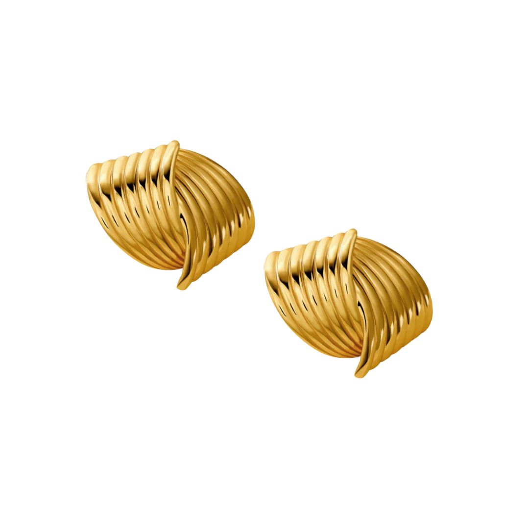 Vintage inspired Ribbed and knotted gold layers form oxagon earrings by Arella