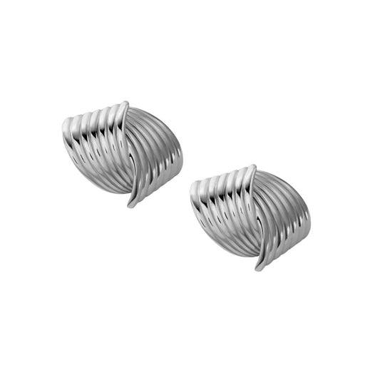 Vintage inspired Ribbed and knotted silver layers form oxagon earrings by Arella