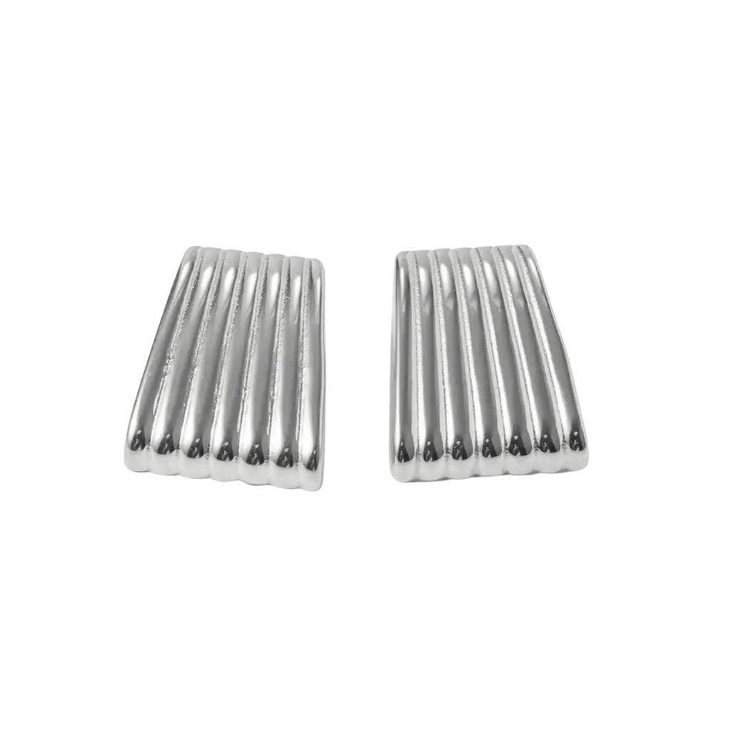 A silver plated rectangle shape earring with ribbed indents. The Ribbed  Mara Earring is chic and timeless.