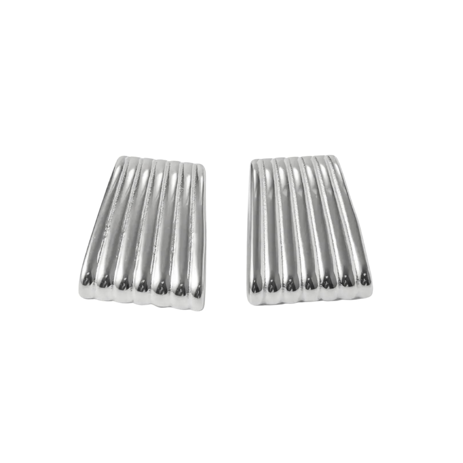 A silver plated rectangle shape earring with ribbed indents. The Ribbed  Mara Earring is chic and timeless.