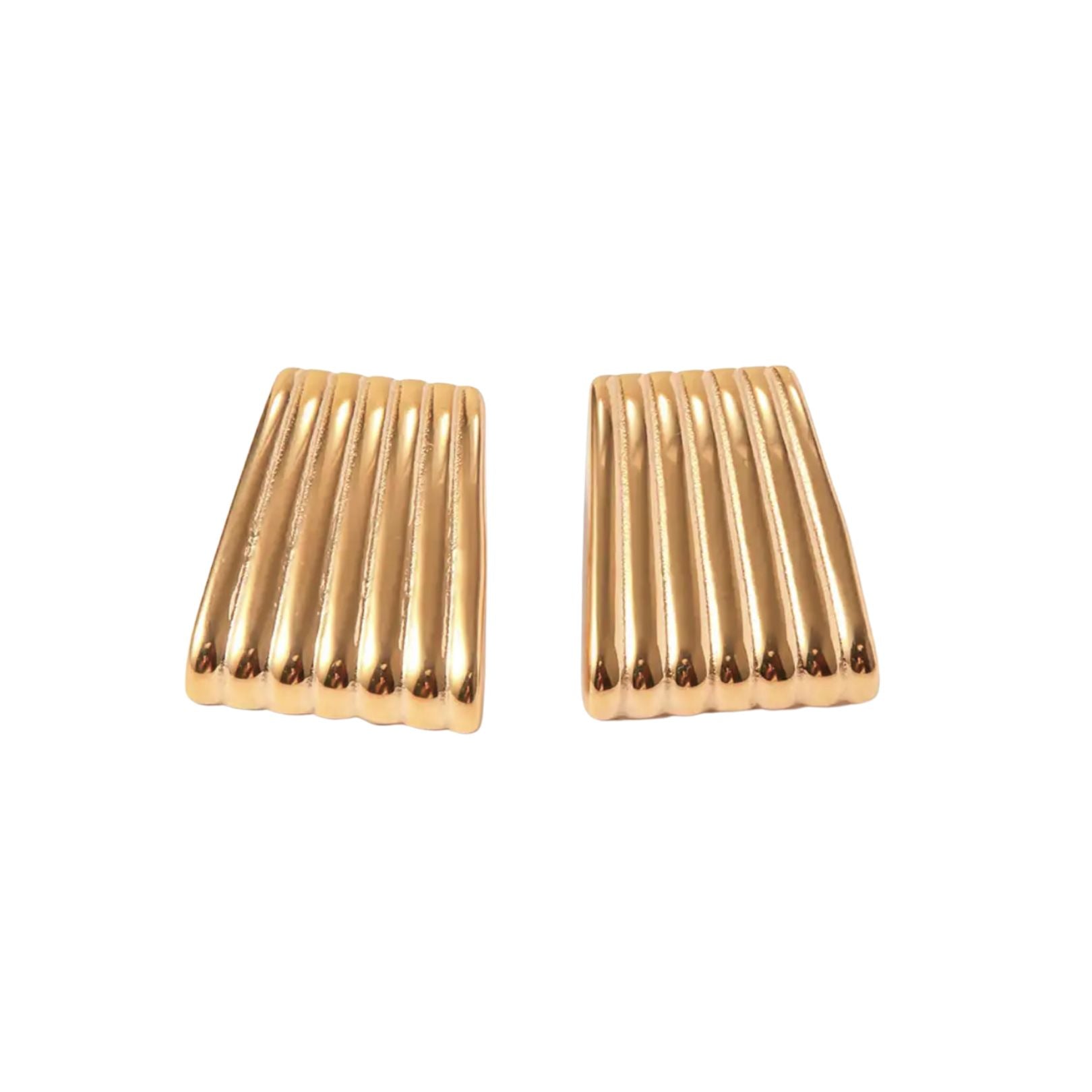 Gold rectangle shape earrings with ribbed indents. The Ribbed Mara Earring is chic and timeless. 