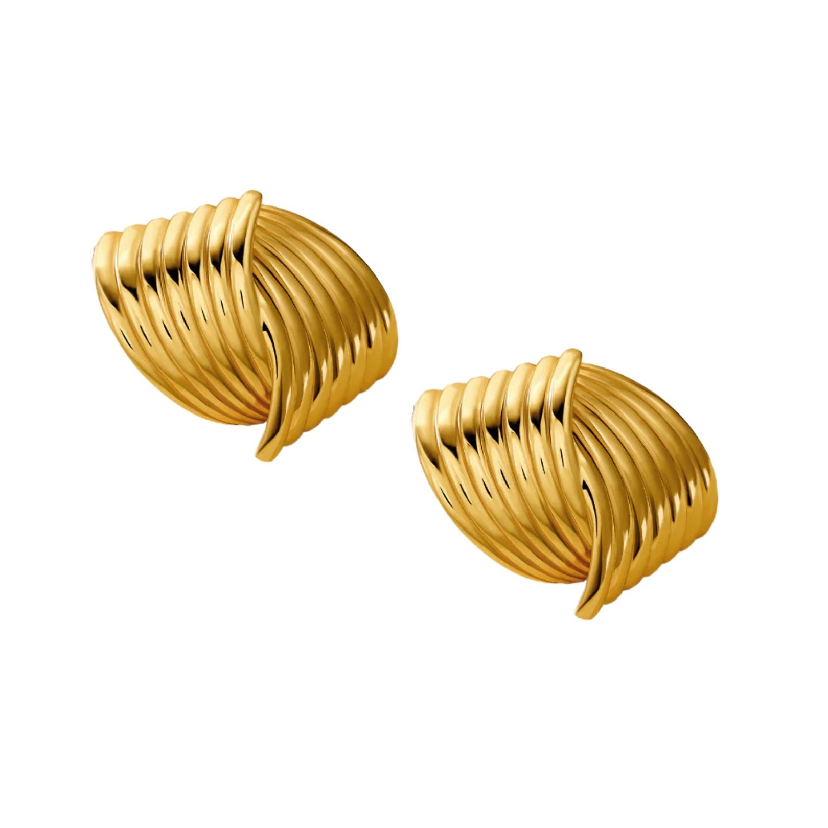 Earrings – sculptural ribbed gold-plated stud earrings by Arella